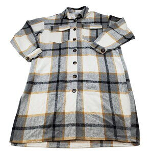 Miss Sparkling Shacket Coat Jacket Womens Large Flannel Long Plaid Tan Grey New